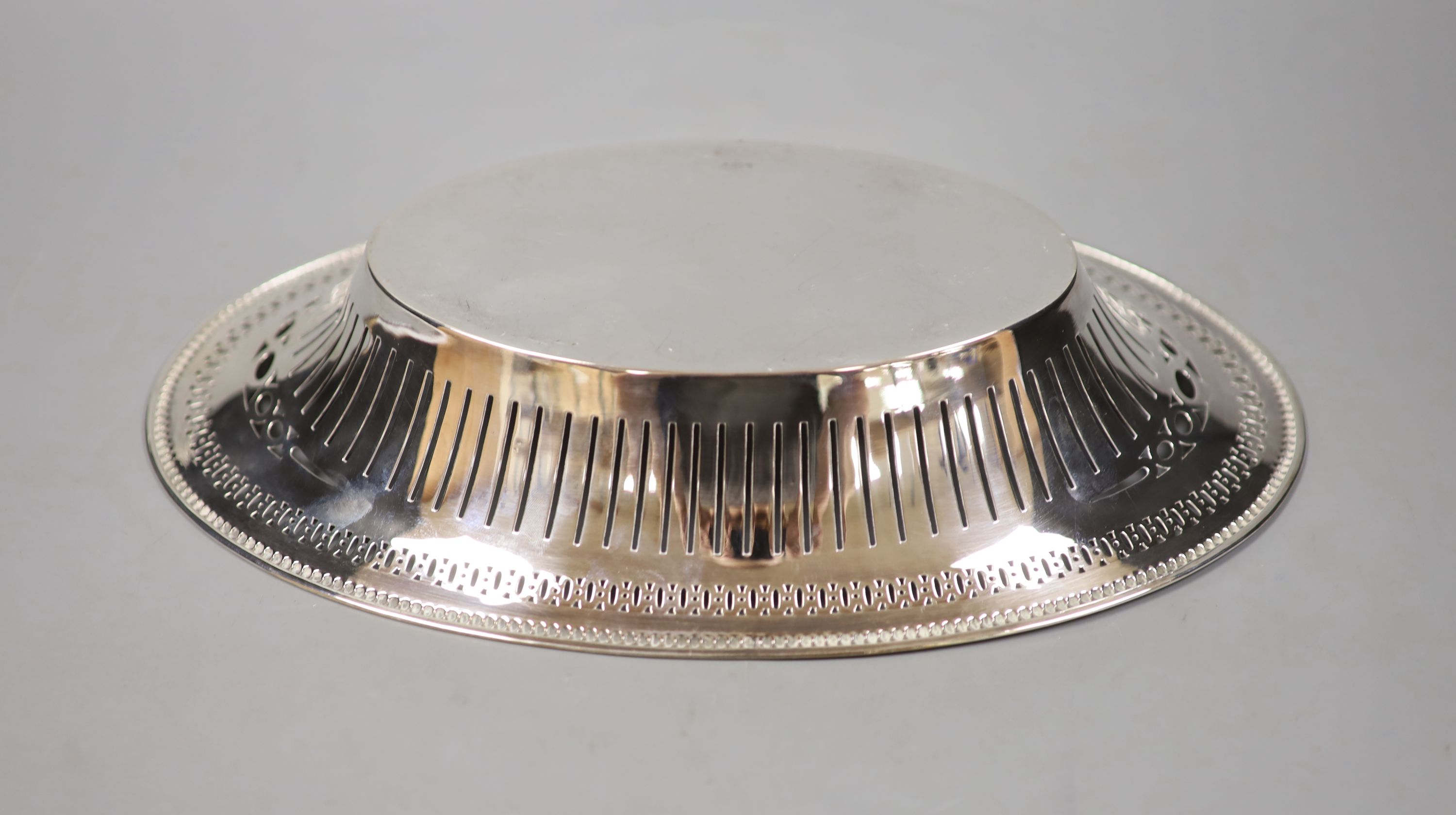 A continental (800 standard marked) pierced dish of oval form, 29.4cm